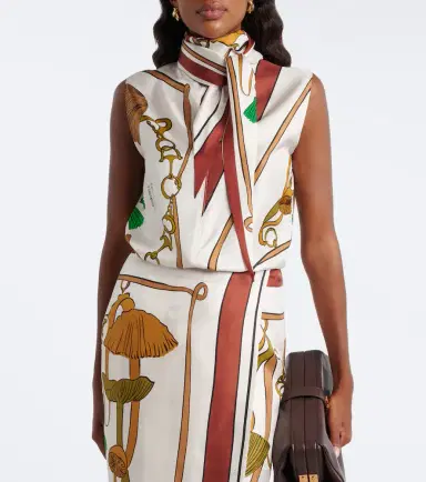 Dorothee Schumacher Cosmic Funghi printed tie-neck silk twill top | Thumbnail 2