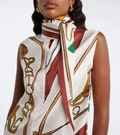 Dorothee Schumacher Cosmic Funghi printed tie-neck silk twill top | Thumbnail 4
