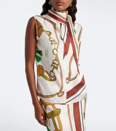 Dorothee Schumacher Cosmic Funghi printed tie-neck silk twill top | Thumbnail 6