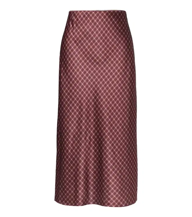 Vince Plaid satin midi skirt