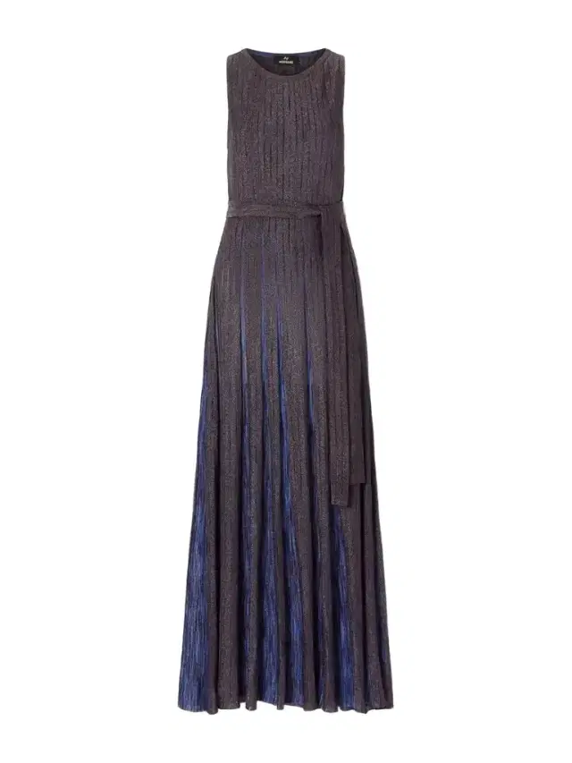 Missoni Belted Pleated Striped Metallic Crochet-knit Maxi Dress