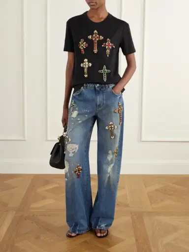 Dolce & Gabbana Embellished Cotton-jersey T-shirt | Thumbnail 2 Dolce & Gabbana Embellished Cotton-jersey T-shirt | Thumbnail 2