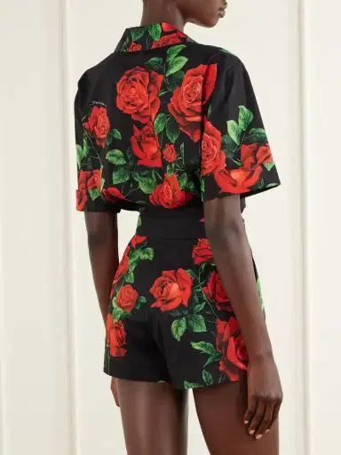 Dolce & Gabbana Tie-detailed Floral-printed Cotton-poplin Cropped Shirt | Thumbnail 3 Dolce & Gabbana Tie-detailed Floral-printed Cotton-poplin Cropped Shirt | Thumbnail 3