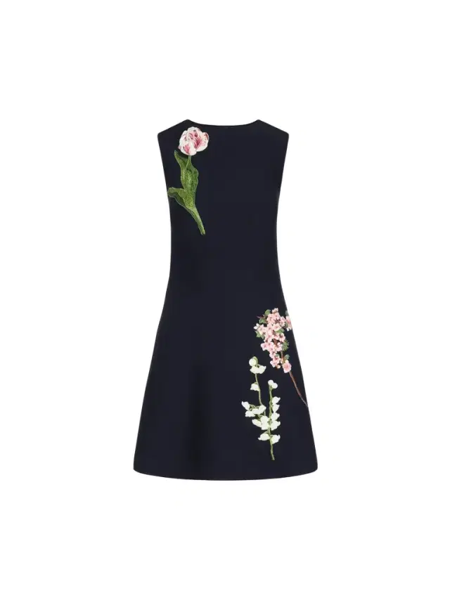 Oscar de la Renta Mixed Botanical Embroidered Dress