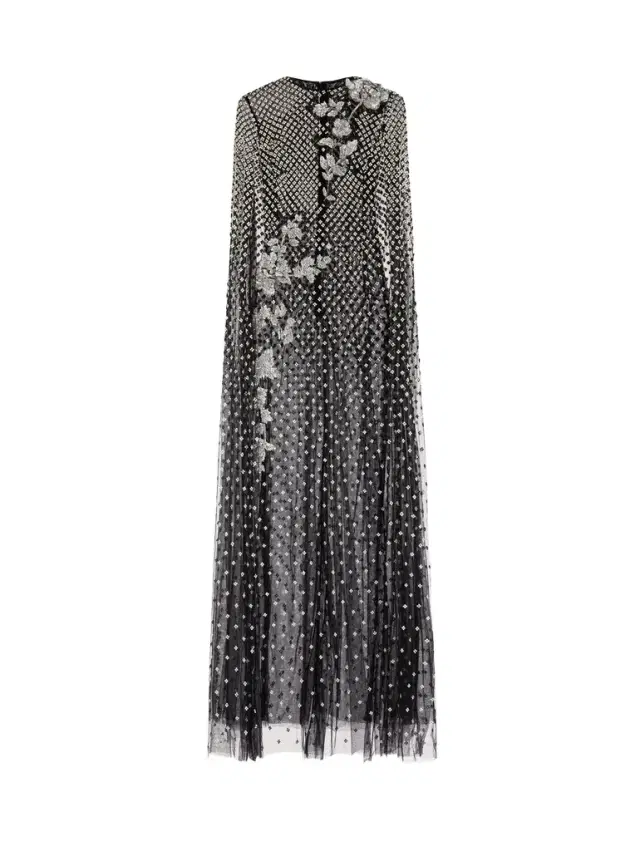 Oscar de la Renta Crystal Grid Floral Embroidered Caftan