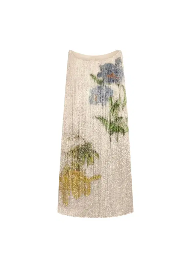 Oscar de la Renta Chiné Hibiscus Beaded Fringe Shift Dress