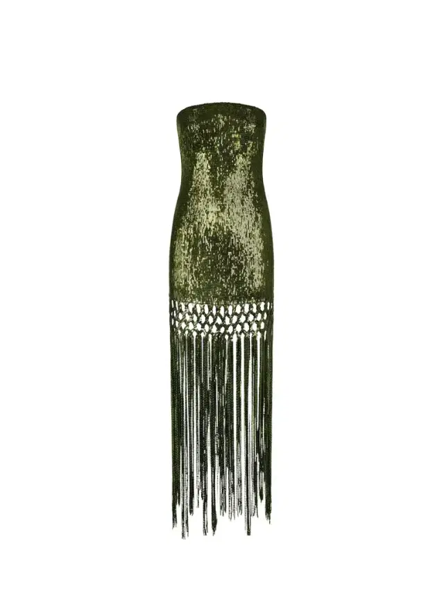 Oscar de la Renta Sequin Fringe Gown