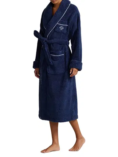 Polo Ralph Lauren Women's Essentials Cotton Robe - Navy | Thumbnail 2