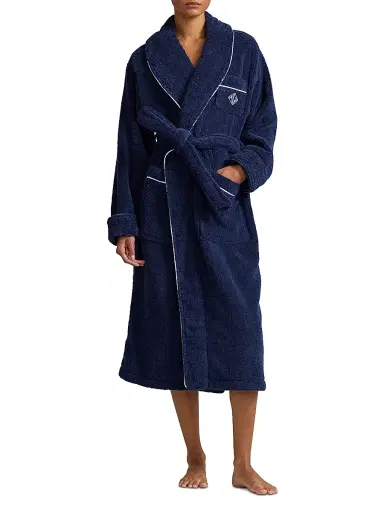 Polo Ralph Lauren Women's Essentials Cotton Robe - Navy | Thumbnail 3