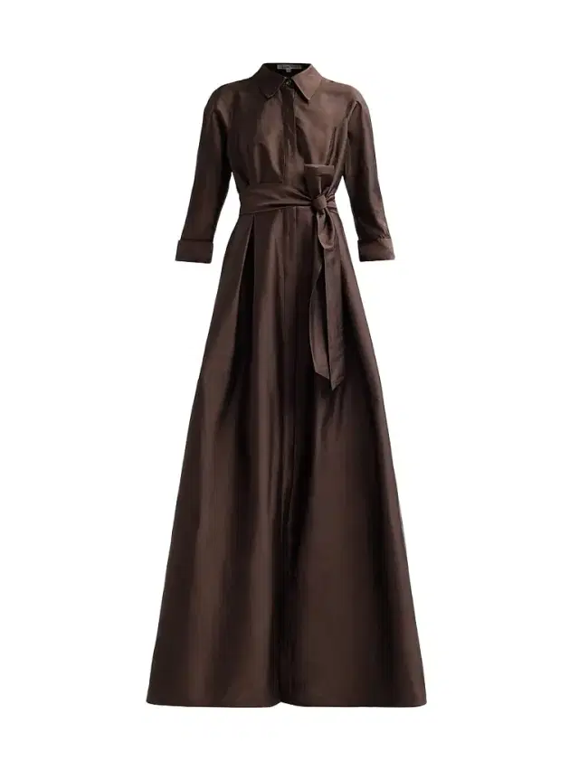 Teri Jon by Rickie Freeman Women's Shirt Waist Tafetta Gown - Espresso