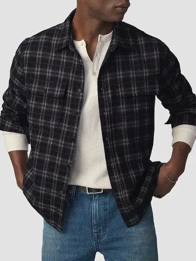 Joe's Jeans Men's Plaid Double Flap Pocket Shirt - Navy Multi - Size XXL | Thumbnail 4