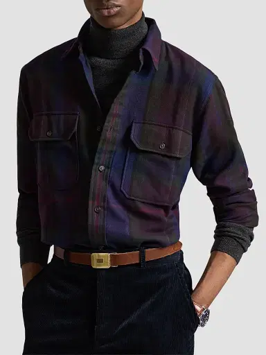 Polo Ralph Lauren Men's Classic-Fit Plaid Twill Workshirt - Wine Royal Multi - Size XXL | Thumbnail 4 Polo Ralph Lauren Men's Classic-Fit Plaid Twill Workshirt - Wine Royal Multi - Size XXL | Thumbnail 4