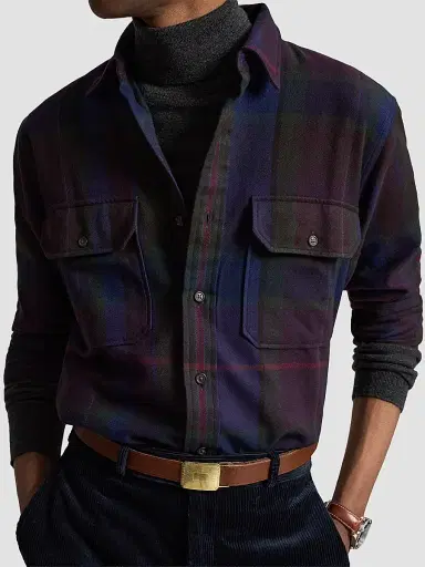 Polo Ralph Lauren Men's Classic-Fit Plaid Twill Workshirt - Wine Royal Multi - Size XXL | Thumbnail 5 Polo Ralph Lauren Men's Classic-Fit Plaid Twill Workshirt - Wine Royal Multi - Size XXL | Thumbnail 5