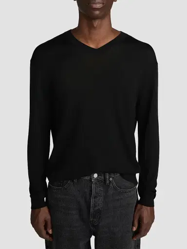 Frame Men's Fine Gauge Wool-Cashmere V-Neck Sweater - Black - Size XXL | Thumbnail 3