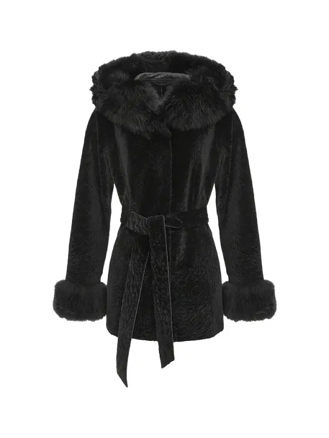 Gorski Women's Textured Lamb Reversible Parka Jacket - Black - Size XL