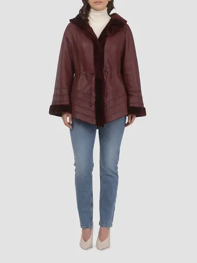 Gorski Women's Reversible Textured Shearling Lamb Jacket - Wine | Thumbnail 2 Gorski Women's Reversible Textured Shearling Lamb Jacket - Wine | Thumbnail 2