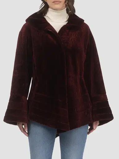 Gorski Women's Reversible Textured Shearling Lamb Jacket - Wine | Thumbnail 3 Gorski Women's Reversible Textured Shearling Lamb Jacket - Wine | Thumbnail 3