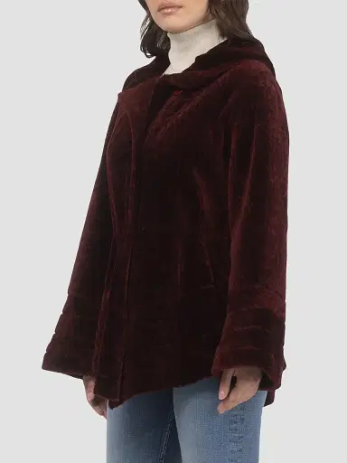 Gorski Women's Reversible Textured Shearling Lamb Jacket - Wine | Thumbnail 4 Gorski Women's Reversible Textured Shearling Lamb Jacket - Wine | Thumbnail 4