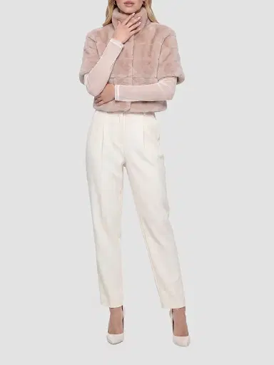 Gorski Women's Reversible Lamb Bolero, Cropped Sleeves - Blush - Size Large | Thumbnail 2