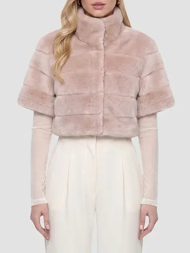 Gorski Women's Reversible Lamb Bolero, Cropped Sleeves - Blush - Size Large | Thumbnail 3