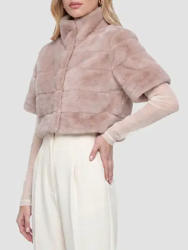 Gorski Women's Reversible Lamb Bolero, Cropped Sleeves - Blush - Size Large | Thumbnail 4