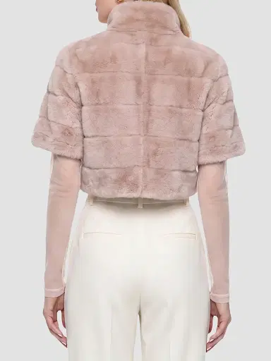 Gorski Women's Reversible Lamb Bolero, Cropped Sleeves - Blush - Size Large | Thumbnail 5