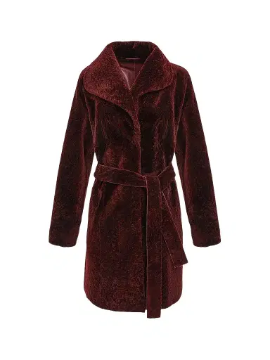 Gorski Women's Textured Lamb Reversible Stroller with Belt - Wine | Thumbnail 1 Gorski Women's Textured Lamb Reversible Stroller with Belt - Wine | Thumbnail 1