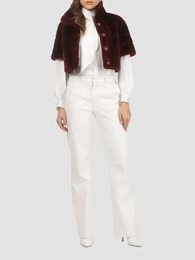 Gorski Women's Reversible Lamb Bolero, Cropped Sleeves - Wine | Thumbnail 2 Gorski Women's Reversible Lamb Bolero, Cropped Sleeves - Wine | Thumbnail 2