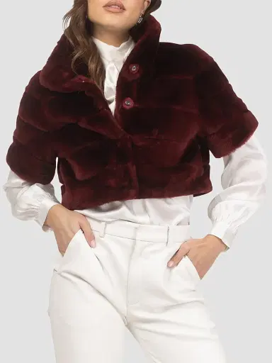 Gorski Women's Reversible Lamb Bolero, Cropped Sleeves - Wine | Thumbnail 3 Gorski Women's Reversible Lamb Bolero, Cropped Sleeves - Wine | Thumbnail 3
