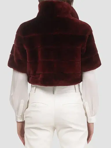 Gorski Women's Reversible Lamb Bolero, Cropped Sleeves - Wine | Thumbnail 5 Gorski Women's Reversible Lamb Bolero, Cropped Sleeves - Wine | Thumbnail 5