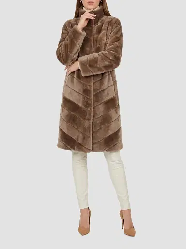 Gorski Women's Reversible Merino Shearling Lamb Chevron Short Coat - Camel | Thumbnail 2 Gorski Women's Reversible Merino Shearling Lamb Chevron Short Coat - Camel | Thumbnail 2