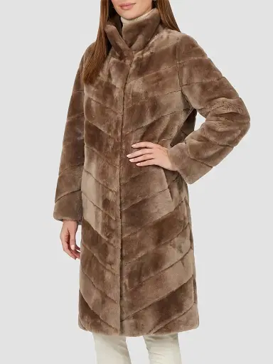 Gorski Women's Reversible Merino Shearling Lamb Chevron Short Coat - Camel | Thumbnail 4 Gorski Women's Reversible Merino Shearling Lamb Chevron Short Coat - Camel | Thumbnail 4