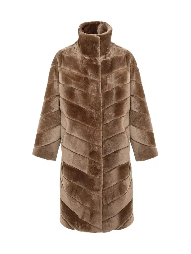 Gorski Women's Reversible Merino Shearling Lamb Chevron Short Coat - Camel
