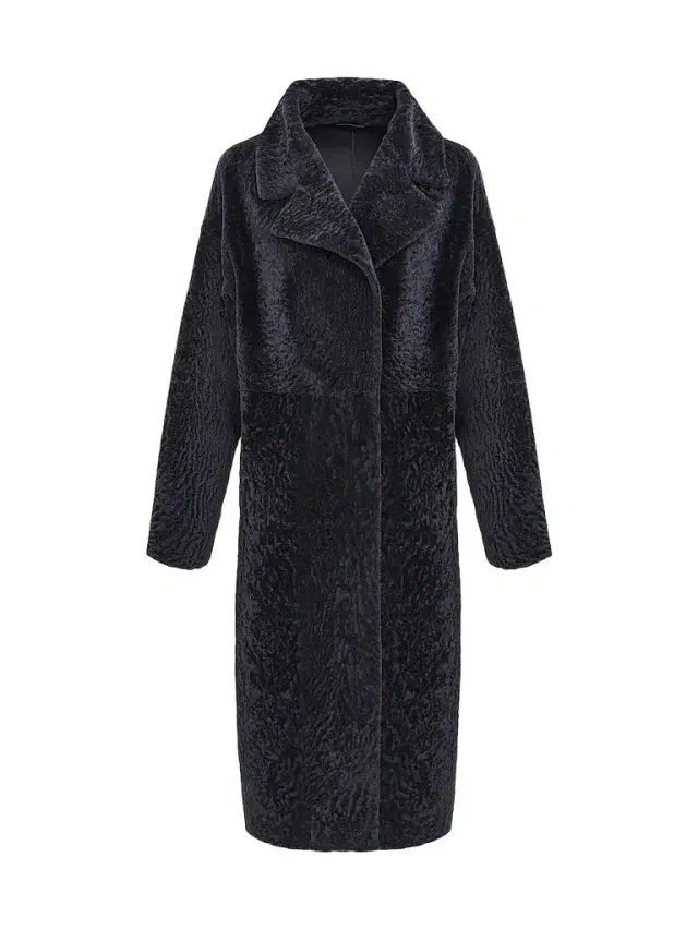 Gorski Women's Reversible Textured Shearling Lamb Coat - Navy - Size Large