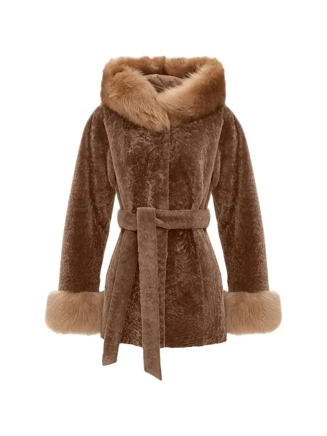 Gorski Women's Textured Lamb Reversible Parka Jacket - Camel - Size Medium