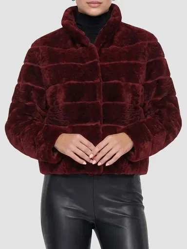 Gorski Women's Reversible Textured Shearling Lamb Jacket - Wine | Thumbnail 3 Gorski Women's Reversible Textured Shearling Lamb Jacket - Wine | Thumbnail 3