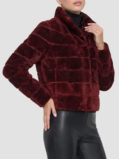 Gorski Women's Reversible Textured Shearling Lamb Jacket - Wine | Thumbnail 4 Gorski Women's Reversible Textured Shearling Lamb Jacket - Wine | Thumbnail 4