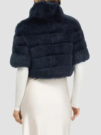 Gorski Women's Reversible Merinillo Lamb Bolero with Cropped Sleeves - Navy - Size Small | Thumbnail 5