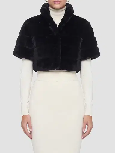 Gorski Women's Reversible Lamb Bolero, Cropped Sleeves - Black - Size XL | Thumbnail 2