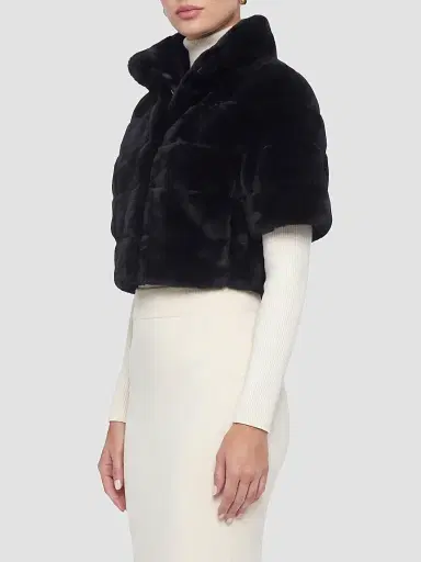 Gorski Women's Reversible Lamb Bolero, Cropped Sleeves - Black - Size XL | Thumbnail 3