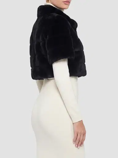 Gorski Women's Reversible Lamb Bolero, Cropped Sleeves - Black - Size XL | Thumbnail 4