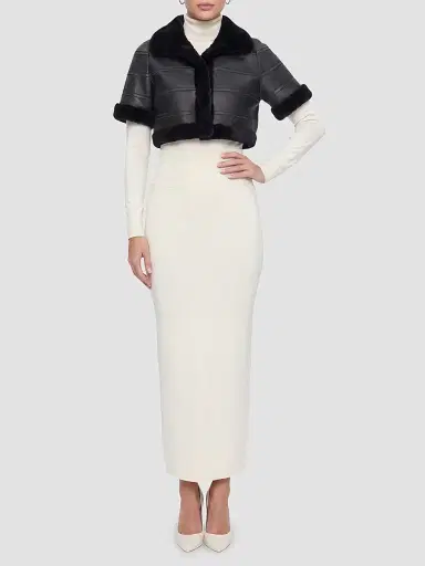 Gorski Women's Reversible Lamb Bolero, Cropped Sleeves - Black - Size XL | Thumbnail 5