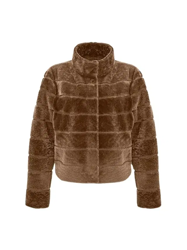 Gorski Women's Reversible Textured Shearling Lamb Jacket - Camel - Size XL