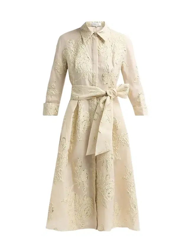 Teri Jon by Rickie Freeman Women's Jacquard Floral-Print Shirtdress - Champagne