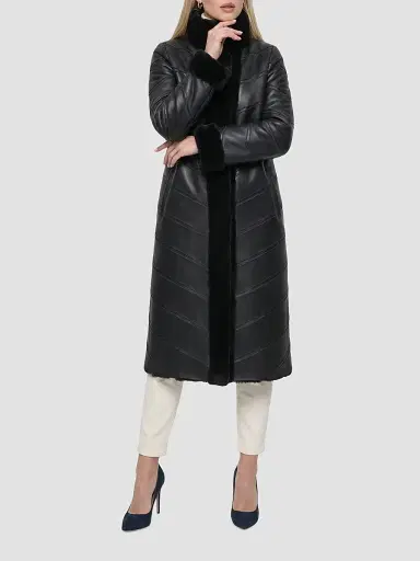 Gorski Women's Reversible Merino Shearling Lamb Chevron Short Coat - Black - Size XL | Thumbnail 2 Gorski Women's Reversible Merino Shearling Lamb Chevron Short Coat - Black - Size XL | Thumbnail 2