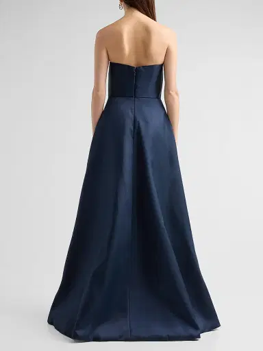 Amsale Women's Brocade Strapless Watteau Gown - Navy | Thumbnail 3