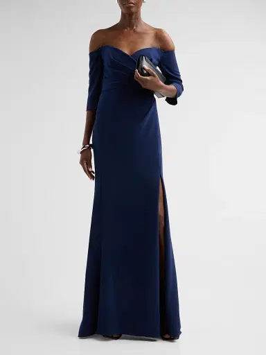 Amsale Women's Stretch Crepe Off-The-Shoulder Gown - Navy | Thumbnail 2