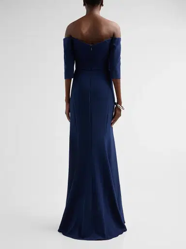 Amsale Women's Stretch Crepe Off-The-Shoulder Gown - Navy | Thumbnail 3