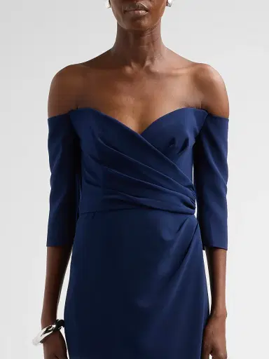Amsale Women's Stretch Crepe Off-The-Shoulder Gown - Navy | Thumbnail 5