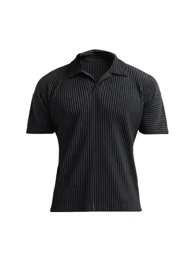 Homme Plissé Issey Miyake Men's Pleated Knit Polo Shirt - Black | Thumbnail 1